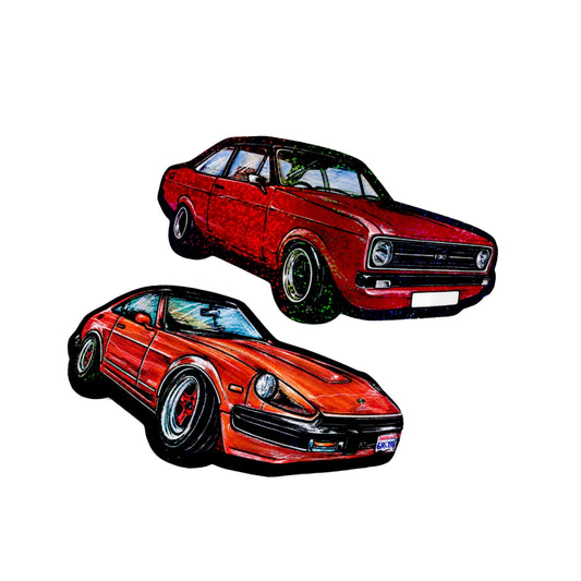 Mini Sticker Duo Mk2 Escort + Datsun Glitter stickers