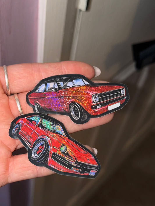 Mini Sticker Duo Mk2 Escort + Datsun Glitter stickers